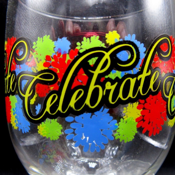 CELEBRATE wine glasses bright graphics 10 ounces - Birthday, Anniversary or ?? - Picture 4 of 6